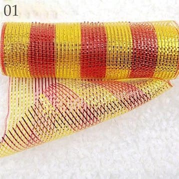 Decomesh metallic rood geel rode streep 26 cm rol 9 meter, Nieuw