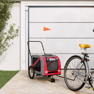 vidaXL Hondenfietstrailer oxford stof en ijzer rood en grijs, Verzenden