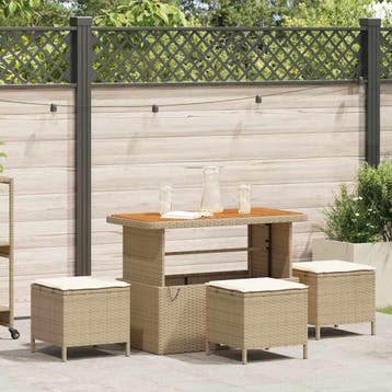 vidaXL Tuin Eettafel Set 4 st Beige poly rattan, Verzenden