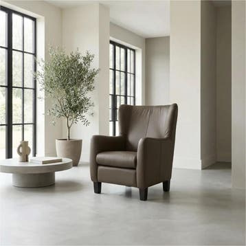 Leren fauteuil Hug - Toledo Moss (bruin/groen) - Poten hout, Huis en Inrichting, Fauteuils, Nieuw, Ophalen of Verzenden, 75 tot 100 cm