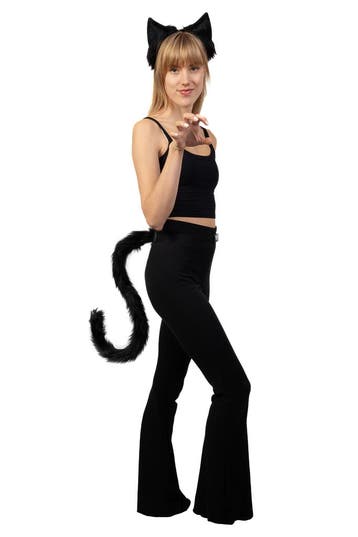 KIMU® Haarband Furry Oren Staart Set Zwart Kat Poes Vos Diad, Ophalen of Verzenden, Nieuw