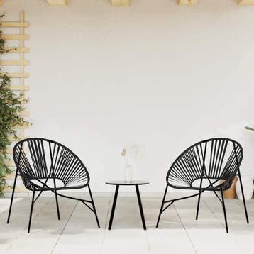 vidaXL Set tuinstoelen 3-delig poly rattan zwart, Jardin & Terrasse, Verzenden