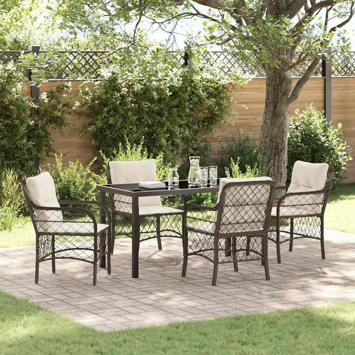 vidaXL Tuin Eettafel Set 5 st Bruin poly rattan, Tuin en Terras, Tuinsets en Loungesets, Nieuw, Verzenden