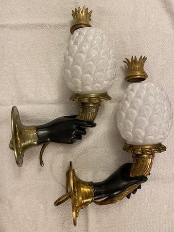 Wandkandelaar (2) - Verguld brons, Gepatineerd brons,, Nieuw