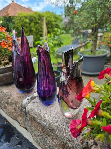 Murano - Vaas (3) - Sommerso - Uraniumglas, Muranoglas - 3, Antiek en Kunst