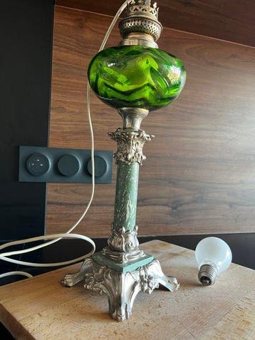 Olielamp - Glas, Verzilverd, Marmer, Metaal