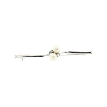 Witgouden smalle broche met parel en diamanten; 0,06 ct., Handtassen en Accessoires, Broches, Gebruikt, Ophalen of Verzenden, Met edelsteen