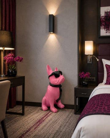 Beeld, funny dog with sunglasses in rpink color - 60 cm -