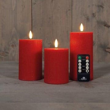 Ledkaars 3d flame wax candle ribbel rood annas collection, Nieuw