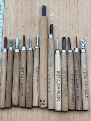 Snijwerk, Japanese Wood Carving knives YC237  wood, Antiek en Kunst