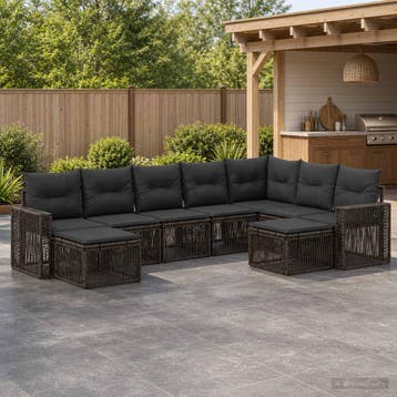 vidaXL Tuinbank Set 9 st Grijs en Donkergrijs poly rattan, Verzenden, Nieuw