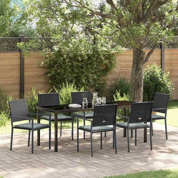 vidaXL Tuin Eettafel Set 7 st Zwart en Lichtgrijs PE Riet, Verzenden