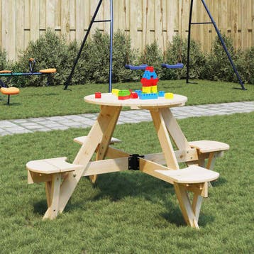 vidaXL Picknicktafel voor 4 kinderen met parasolgat rond, Verzenden