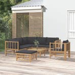 vidaXL 8-delige Loungeset met kussens bamboe donkergrijs, Verzenden, Loungeset
