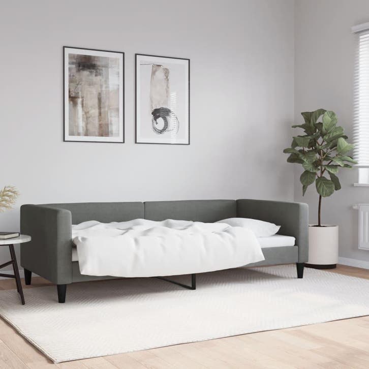 Slaapbank 90x200 stof donkergrijs | Retour Deal | 41% Kor..., Maison & Meubles, Chambre à coucher | Canapés-lits, Envoi