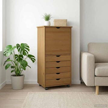 vidaXL Rollende kast 53 x 39 x 103 cm Massief vurenhout, Verzenden
