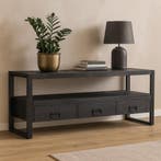 Tv-meubel Mangohout Britt 150 Zwart, Huis en Inrichting, Kasten |Televisiemeubels, Verzenden, Nieuw, Overige houtsoorten, Industriële meubels