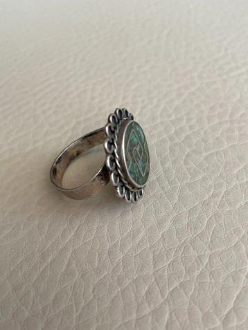 Mexicaanse Taxco 925 zilver Turkooischip Mozaïek Ring -