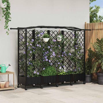vidaXL Verhoogd Bed met Trellis en Dak Zwart 203,5 x 40 x, Verzenden