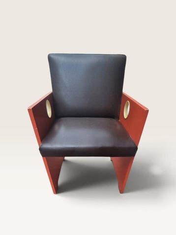 Fauteuil - Bois, similpelle - Fauteuil Space Age, Antiquités & Art