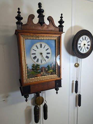 Horloge murale Forêt-Noire, Tableau horloge - Bois, Laiton -
