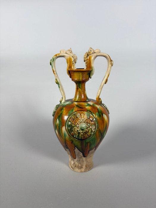 Oud Chinees - Tang-dynastie, Sancai geglazuurd Vaas - 13 cm, Collections, Minéraux & Fossiles