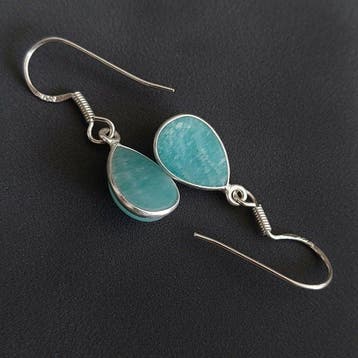 Oorbellen van amazoniet en 925 sterlingzilver. Natuurlijke