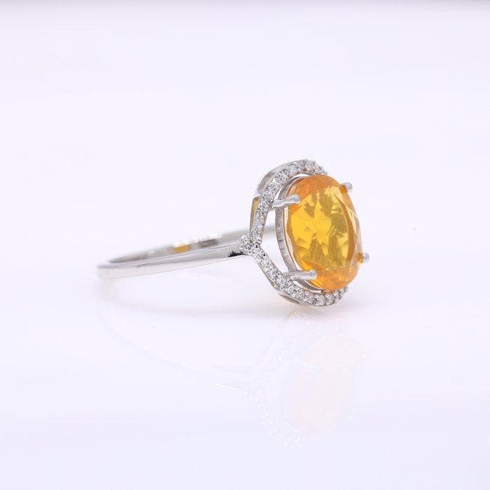 Zonder minimumprijs - Ring Platina - 1.98ct. tw. Vuuropaal -, Handtassen en Accessoires, Ringen