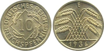 10 Pfennig Duitsland 10 Reichspfennig 1936 E stempelglanz..., Postzegels en Munten, Munten | Europa | Niet-Euromunten, Verzenden