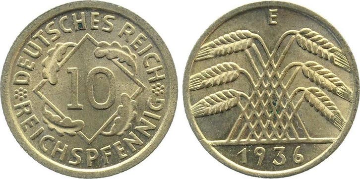 10 Pfennig Duitsland 10 Reichspfennig 1936 E stempelglanz..., Postzegels en Munten, Munten | Europa | Niet-Euromunten, België