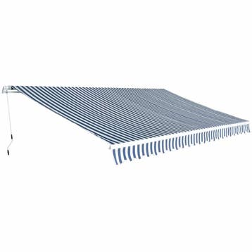 vidaXL Luifel handmatig uittrekbaar 500 cm blauw/wit, Verzenden