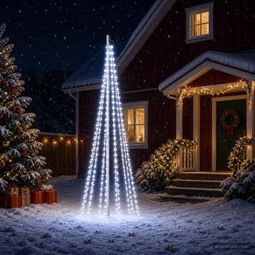 vidaXL Kerstboomverlichting met grondspies en vlaggenmast, Verzenden, Nieuw