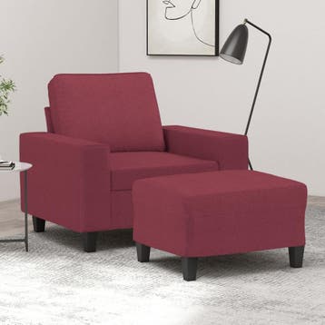 vidaXL Fauteuil met voetenbank / zetel 60 cm stof wijnrood, Verzenden, Nieuw
