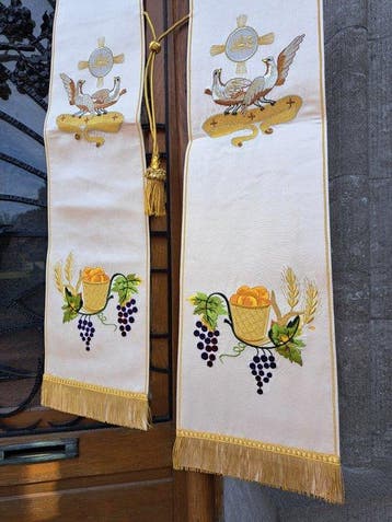Priester Stola - Antiek - Zijde - Katoen - Goudkleurig, Antiek en Kunst