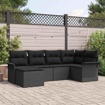 vidaXL Tuinbank Set 6 st Zwart poly rattan, Verzenden