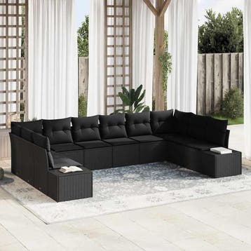 vidaXL Tuinbank Set 10 st 9-Aantal zitplaatsen Zwart, Verzenden, Nieuw