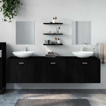 vidaXL 6-delige Badkamermeubelset bewerkt hout zwart, Verzenden, Nieuw