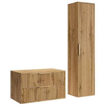 Wastafelkast Rimini 80 cm met Kolomkast - Eiken - Badmeubel, Huis en Inrichting, Verzenden, Nieuw