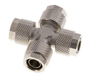 Raccord croisé 10x8 à poussoir en laiton nickelé, Verzenden
