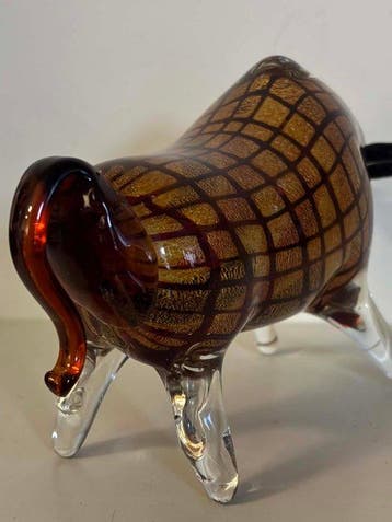 Sculpture, Glazen bruine stier - 15 cm - Verre de Murano -, Antiek en Kunst