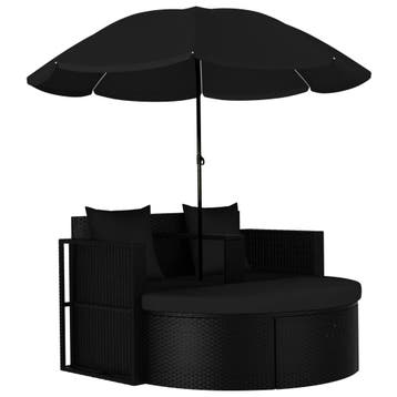 vidaXL Tuinbed met parasol poly rattan zwart, Verzenden, Nieuw