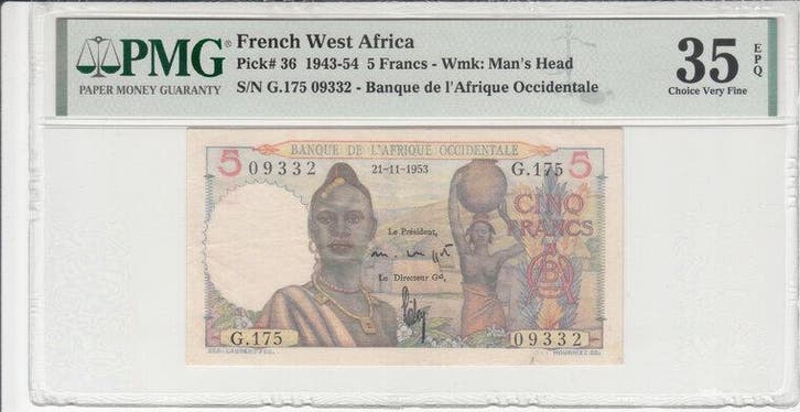 1953 French West Africa 5 Francs Pick 36 Pmg 35 Epq, Timbres & Monnaies, Billets de banque | Europe | Billets non-euro, Envoi