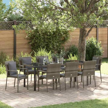vidaXL Tuin Eettafel Set 9 st Grijs poly rattan, Verzenden