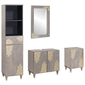 vidaXL Badkamerkast set 4 st Grijs Massief Mango Hout, Verzenden, Nieuw