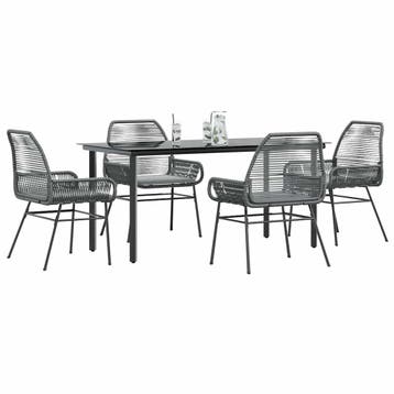 vidaXL 5-delige Tuinset met kussens poly rattan glas grijs, Verzenden, Tuinset