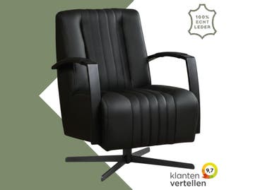 Leren draaifauteuil Galaxy - Toledo Nero (zwart) - Stervoet, Ophalen of Verzenden