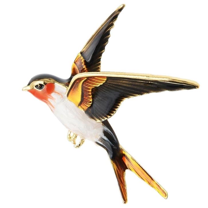 Fako Bijoux - Broche - Vogel - Zwaluw - 50x56mm - Oranje Kop, Handtassen en Accessoires, Broches, Verzenden