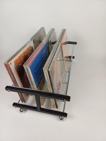 Étagère - Acier - Étagère à vinyles sur roulettes, Antiek en Kunst