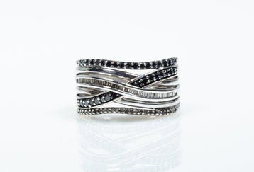 Zonder minimumprijs - Ring - 925 zilver - 1,25 ct zwarte en