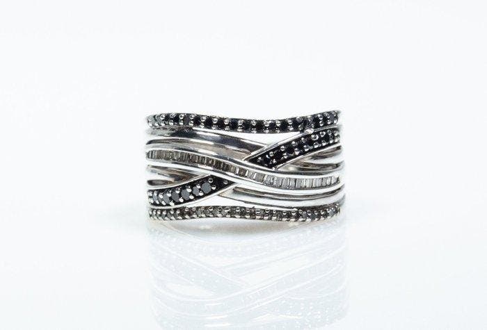 Zonder minimumprijs - Ring - 925 zilver - 1,25 ct zwarte en, Bijoux, Sacs & Beauté, Bagues
